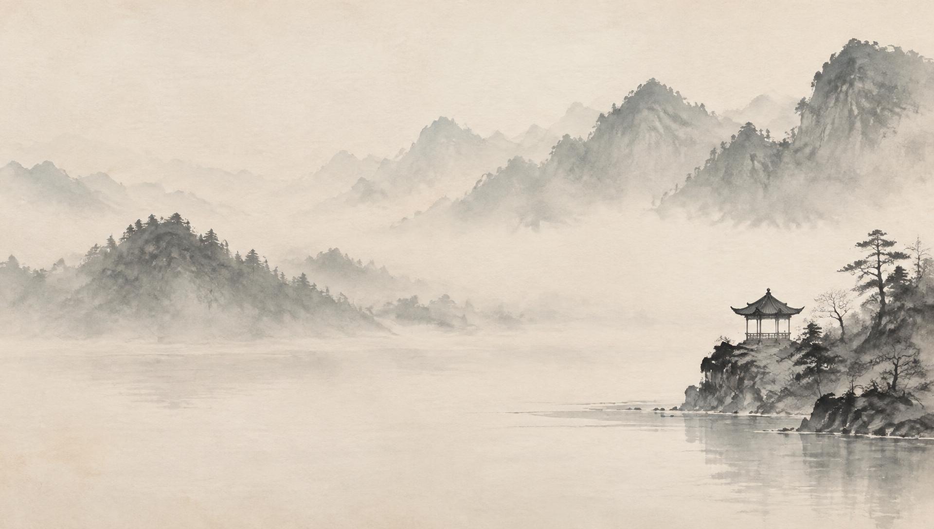 水墨风格家居风水插图